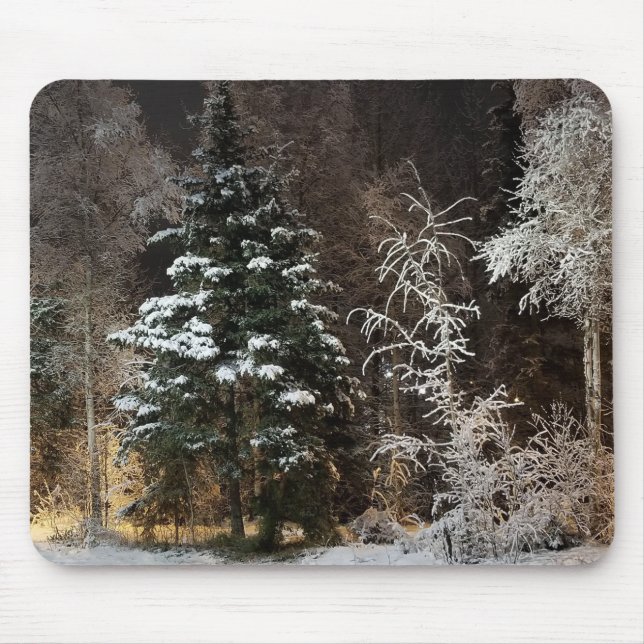Trälig vinter skog natt scen musmatta (Framsidan)
