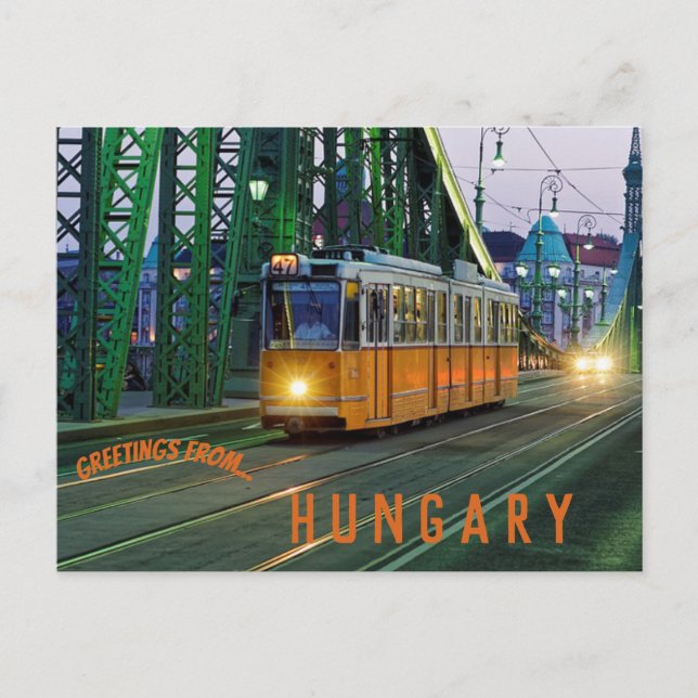 Tram on Bridge Budapest Hungary Vykort (Framsida)