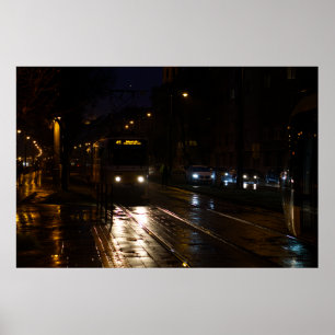 Tram på en regnig natt poster
