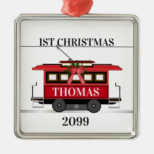 Tram Trolley Streetcar 1:a jultomten Julgransprydnad Metall