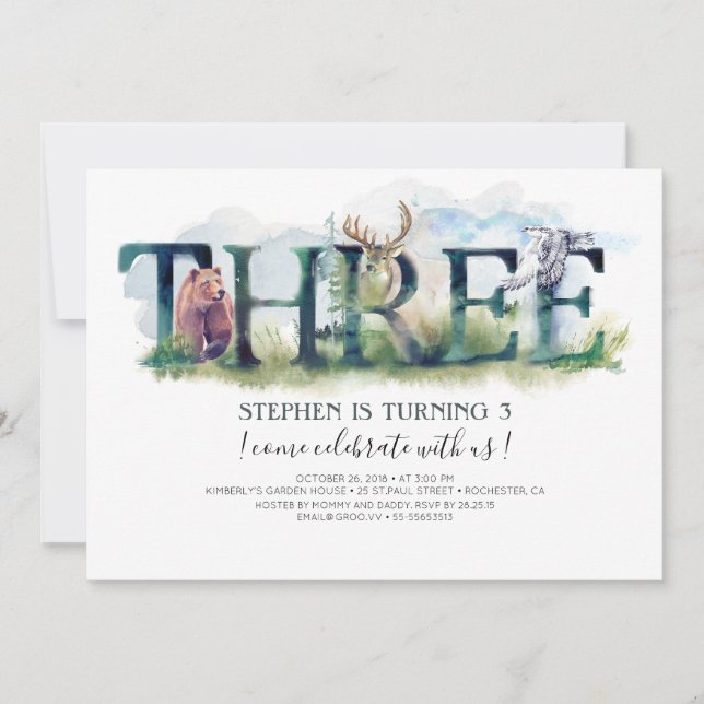 Trämark 3 - 3:e födelsedagsinbjudan inbjudningar (Framsida)