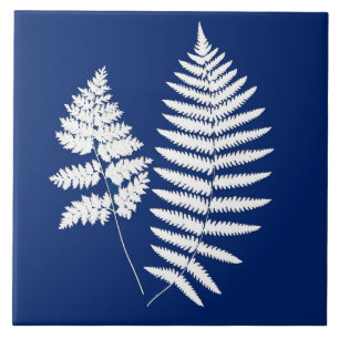 Trämark Fern, Cobalt Blue och White Kakelplatta