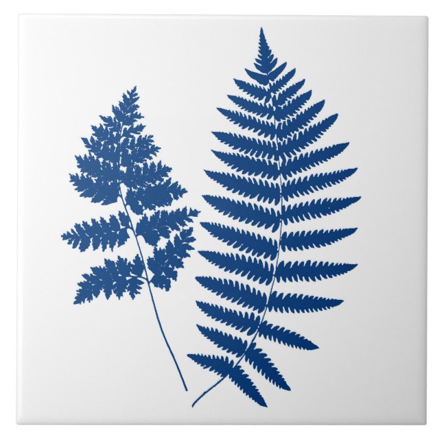 Trämark Fern, Cobalt Blue på White Kakelplatta (Framsidan)