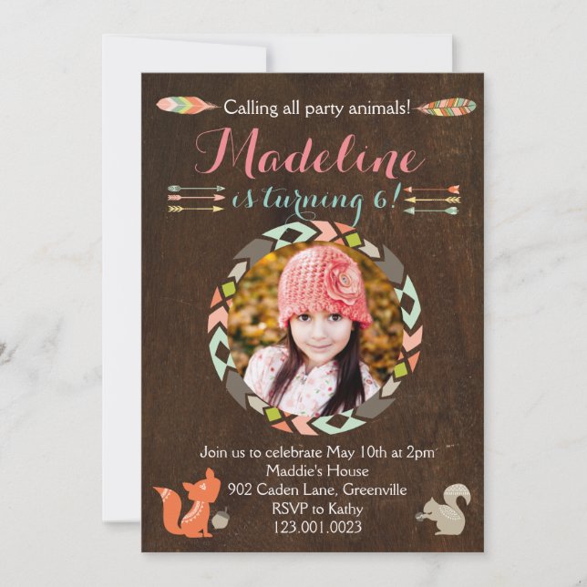 Trämark Forest Animal Birthday Call (Wood) Inbjudningar (Framsida)