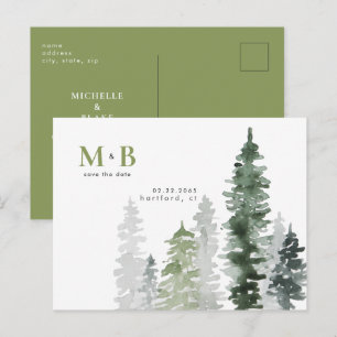 Trämark Moss Grönt Monogram Spara datum Vykort