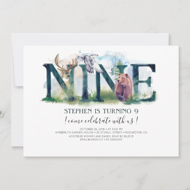 Trämark Nine - 9:e födelsedagsinbjudan Inbjudningar (Framsida)