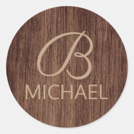 Trämattimmer med monogram Personlig Namn Runt Klistermärke