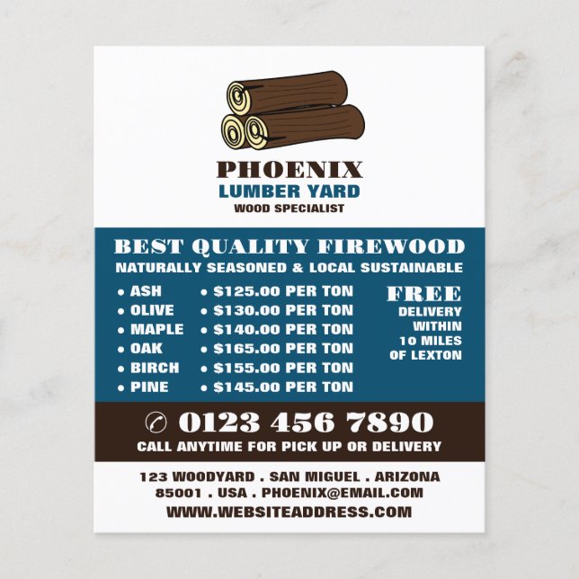 Trämoggar, lumber/timmer/trävarvsreklam flygblad (Framsidan)