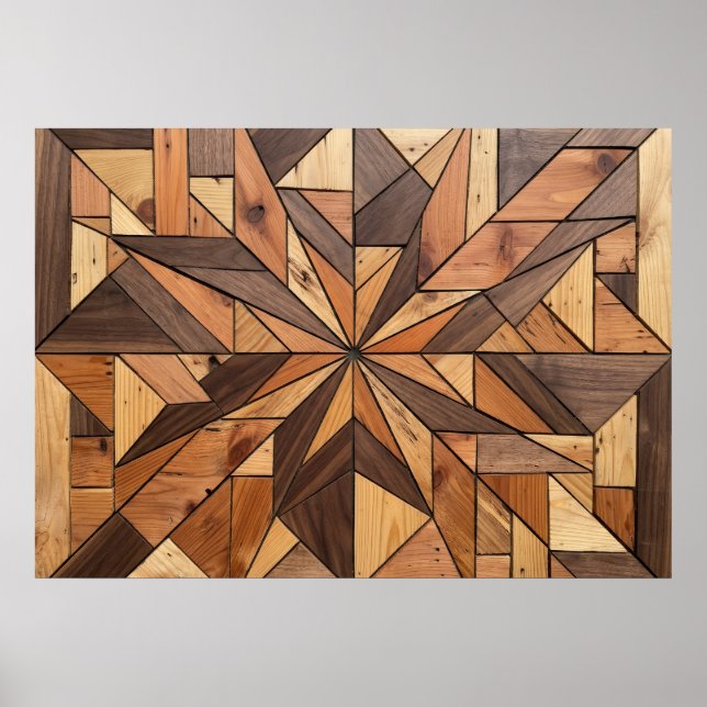 Trämosaik Geometrisk Stjärnmönster Konstaffisch Poster (Framsidan)