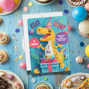 Tramp Rösta Dinosaurie Flicka Födelsedagsfest Inbjudningar