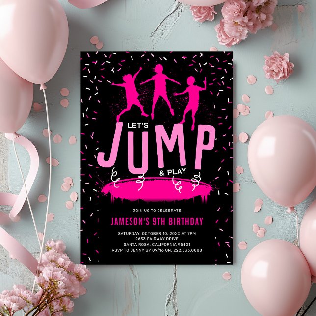 Trampolin Barn Rosa Födelsedagsfest Inbjudningar (Skapare uppladdad)