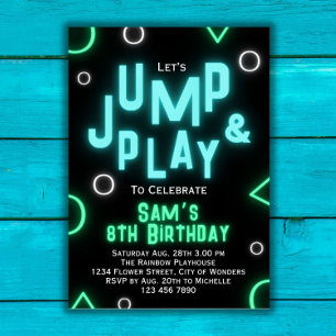Trampolin Födelsedagsinbjudan Neon Hoppa Party Inbjudningar