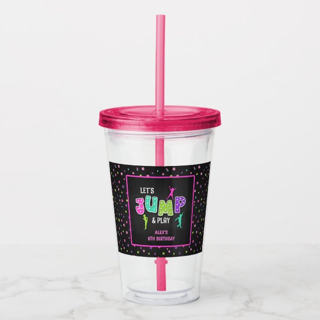 Trampoline Birthday 16oz Tumbler - Flickan Take Away Mugg (Framsida)