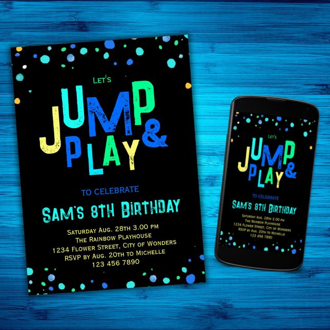 Trampoline Birthday-inbjudan Spela upp Party Inbjudningar (Skapare uppladdad)