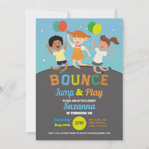 Trampoline Födelsedagsfest Blue Boys Bounds Jump Inbjudningar