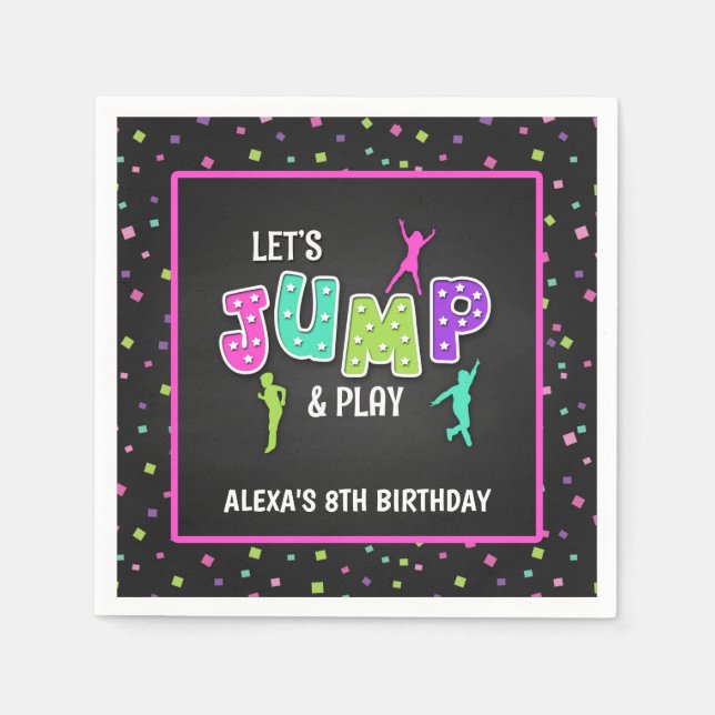 Trampoline Födelsedagsfest Napkin - Girl Pappersservett (Framsidan)