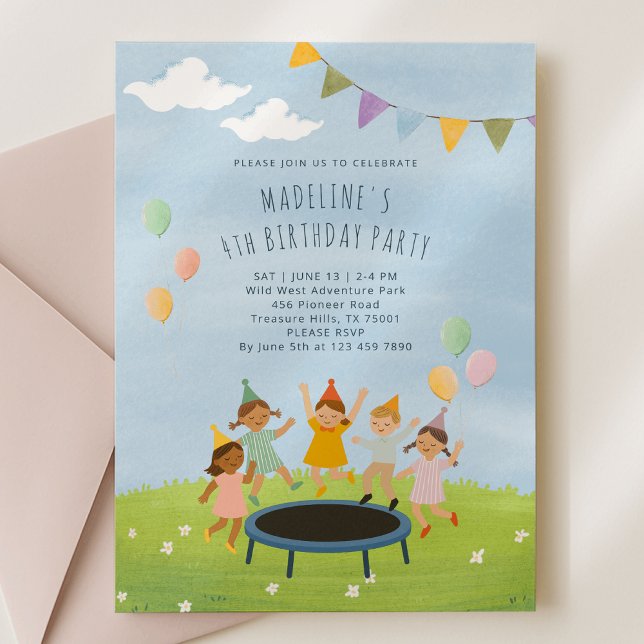 Trampoline Garden Party Birthday-inbjudan Inbjudningar (Skapare uppladdad)