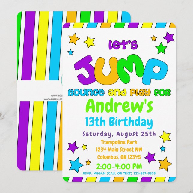 Trampoline Jump Park Party Inbjudningar (Fram/baksida)
