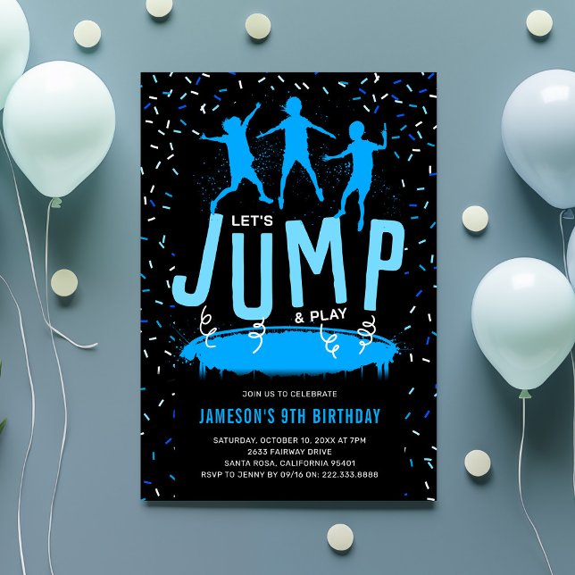 Trampoline Kids Blue Birthday Party Inbjudningar (Skapare uppladdad)