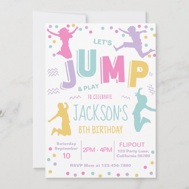 Trampoline Park Birthday Investigation Jump Inbjud Inbjudningar (Framsida)