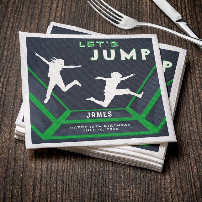 Trampoline Park Låt oss Födelsedagsfesten Jump Grö Pappersservett (Trampoline Park Let's Jump Green Birthday Party Napkins
)
