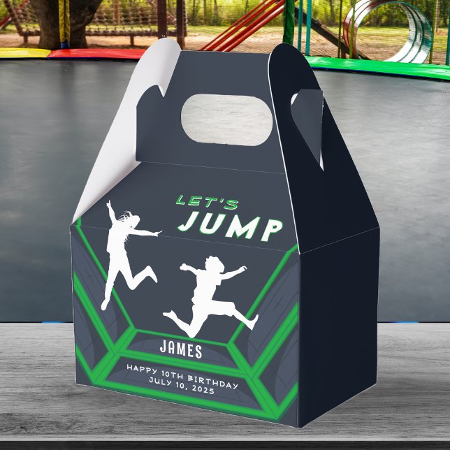 Trampoline Park Låt oss Födelsedagsfesten Jump Grö Presentaskar (Trampoline Park Let's Jump Birthday Party Favor Boxes)