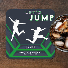 Trampoline Park Låt oss Födelsedagsfesten Jump Grö Underlägg Papper Kvadrat