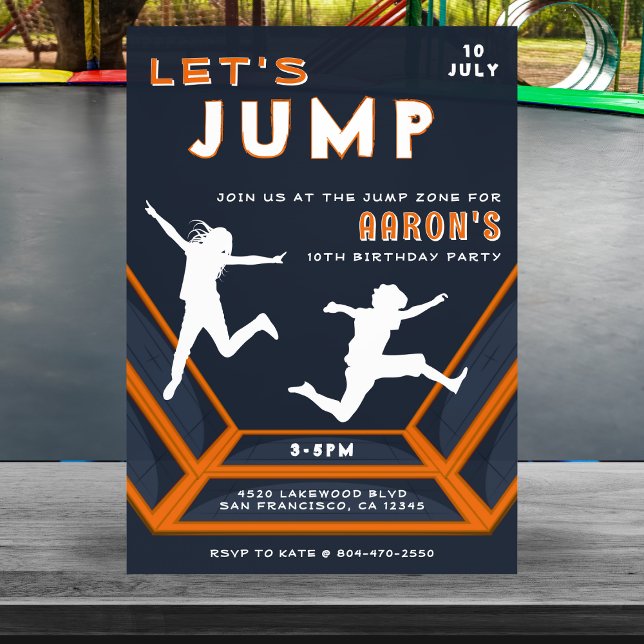 Trampoline Park Låt oss Födelsedagsfesten Jump Ora Inbjudningar (Trampoline Park Let's Jump Orange Birthday Party Invitation
)