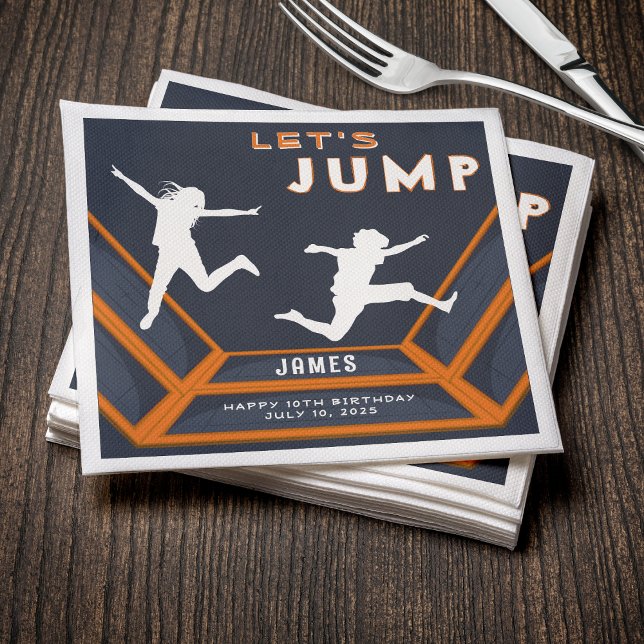 Trampoline Park Låt oss Födelsedagsfesten Jump Ora Pappersservett (Trampoline Park Let's Jump Orange Birthday Party Napkins
)