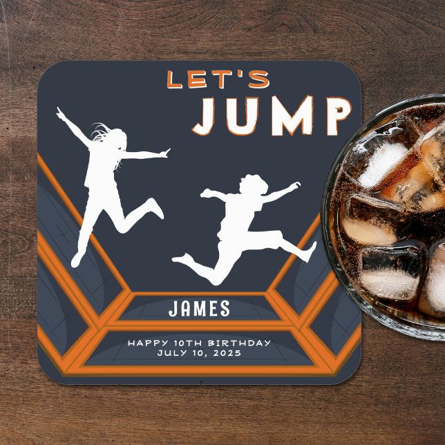 Trampoline Park Låt oss Födelsedagsfesten Jump Ora Underlägg Papper Kvadrat (Trampoline Park Let's Jump Orange Birthday Party Square Paper Coaster
)