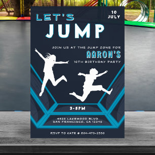 Trampoline Park Låt oss jump Blue-Födelsedagsfest Inbjudningar