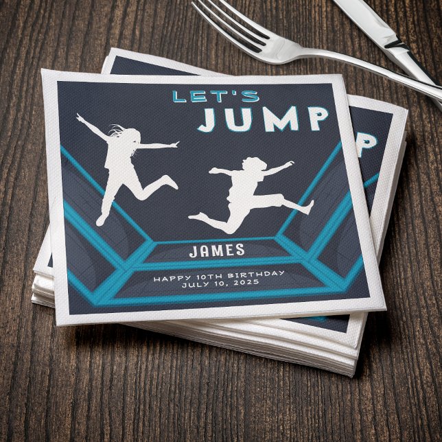 Trampoline Park Låt oss jump Blue-Födelsedagsfest Pappersservett (Trampoline Park Let's Jump Blue Birthday Party Napkins
)