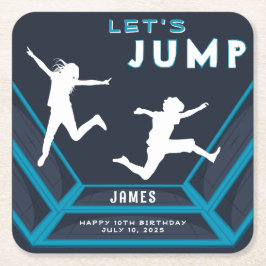 Trampoline Park Låt oss jump Blue-Födelsedagsfest Underlägg Papper Kvadrat