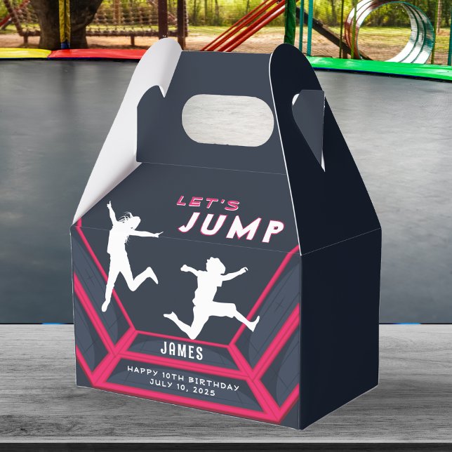 Trampoline Park Låt oss Jump Red Födelsedagsfest Presentaskar (Trampoline Park Let's Jump Birthday Party Favor Boxes)