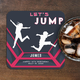 Trampoline Park Låt oss Jump Red Födelsedagsfest Underlägg Papper Kvadrat
