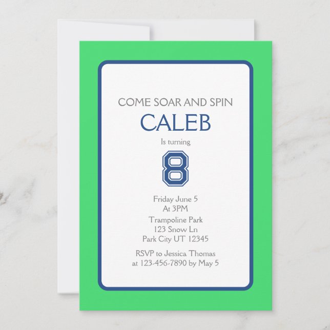Trampoline Park Soar and Spin Birthday Inbjudningar (Framsida)