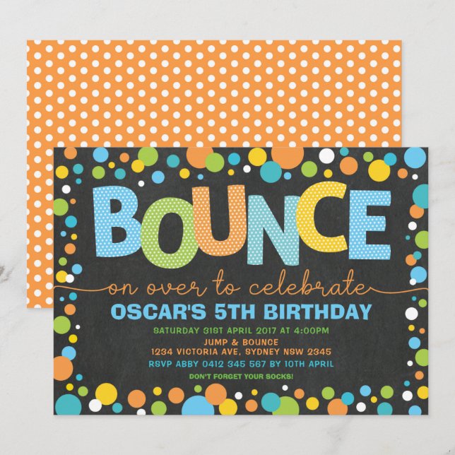 Trampoline Party Birthday Chalkboard Inbjudningar (Fram/baksida)