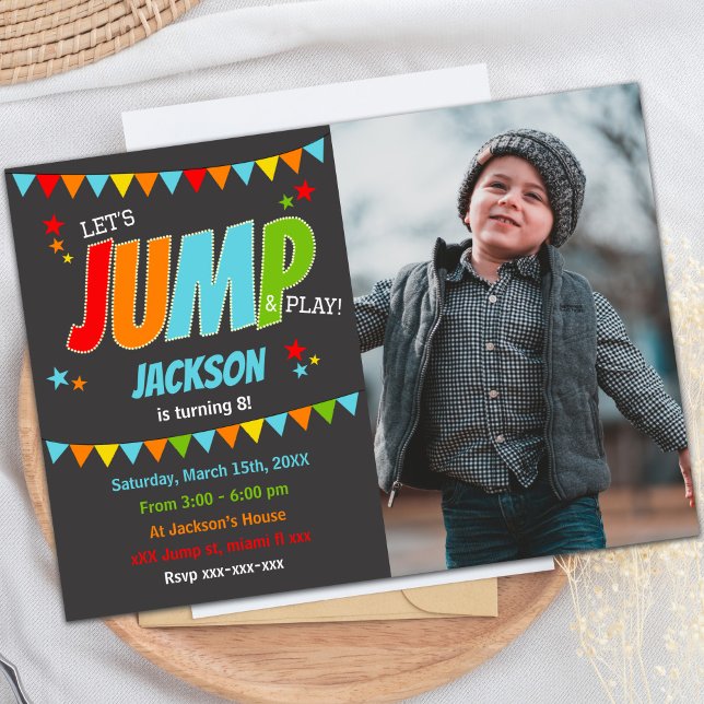 Trampoline Party Theme för barn Inbjudningar (Jump Birthday Invitations with photo)