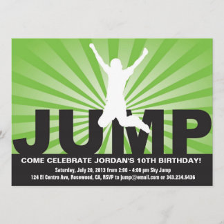 Trampolinefödelsedagsfest inbjudan för en pojke