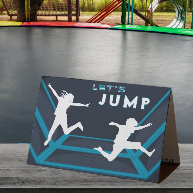 Trampolinpark Let's Jump Blue Födelsedagsfest Tack Kort (Trampoline Park Let's Jump Blue Birthday Party Thank You Card
)