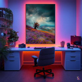 Tramstorm över Lavender Fält - Dramatisk Poster