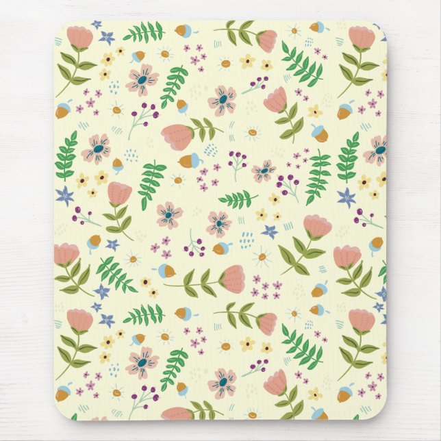 Trämussningsdyna med blommor musmatta (Framsidan)