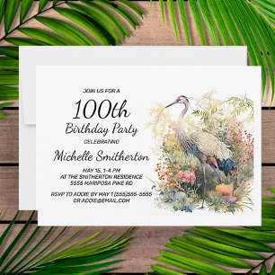 Tran lämnar lövverk Blommig 100-årsdag Inbjudningar