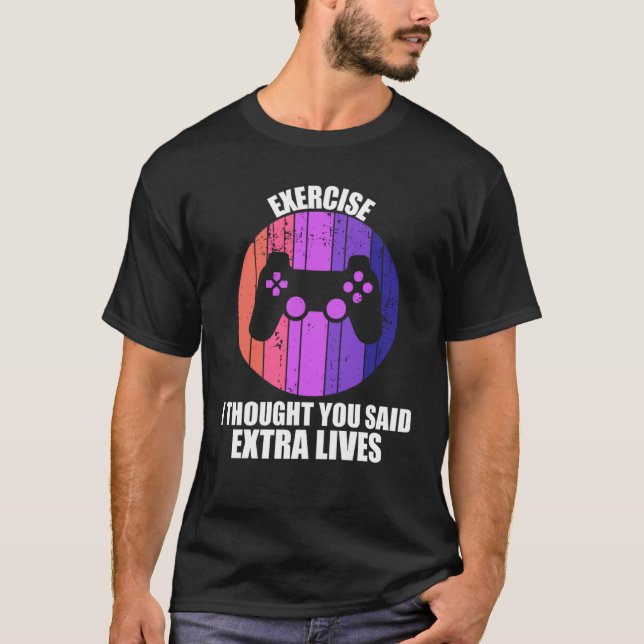 Träna Extra Liv Spelkontroll Retro Spelare  T Shirt (Framsida)