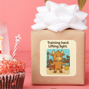 Träna hårt, lyft ljus - Ljudig Bullio Gym Fyrkantigt Klistermärke