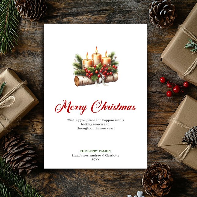 Träna jul ljus med julbär kort (Cozy Christmas candles with holly berries card)