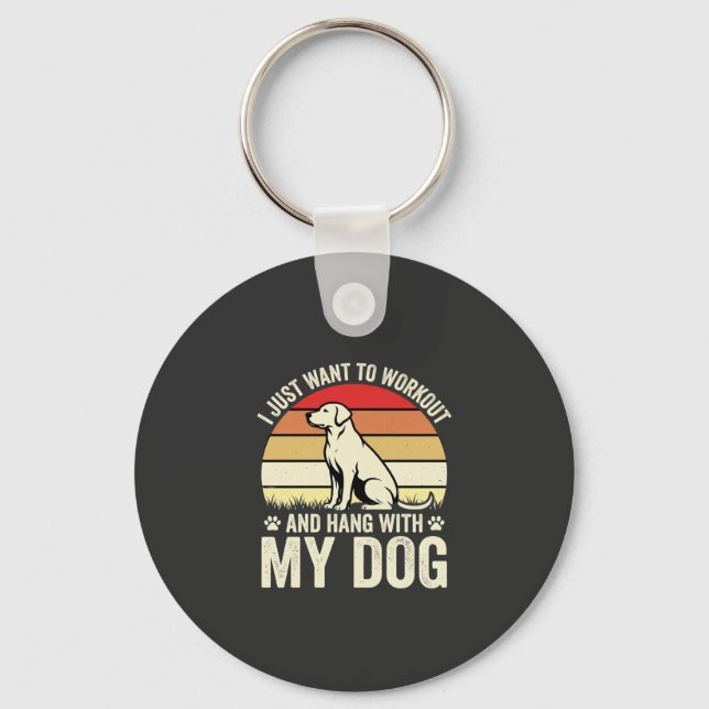 Träna Med Min Hund Retro Solnedgång Nyckelring (Framsida)