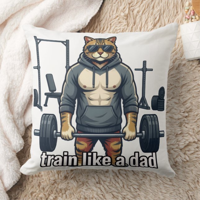 Träna Som En Pappa - Rolig Gym Katt Kudde | Fars D (Filt)