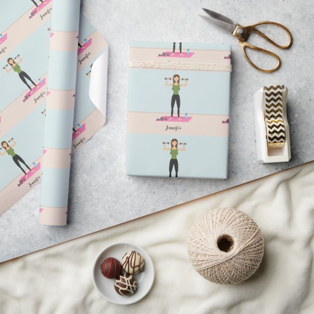 Tränande tjejillustrationsmönster & anpassat namn presentpapper (Hantverk)