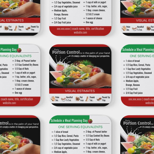 Tränar Affärskort för näringsämnen Fyrkantigt Visitkort (Portion Control Coaching Business Cards)